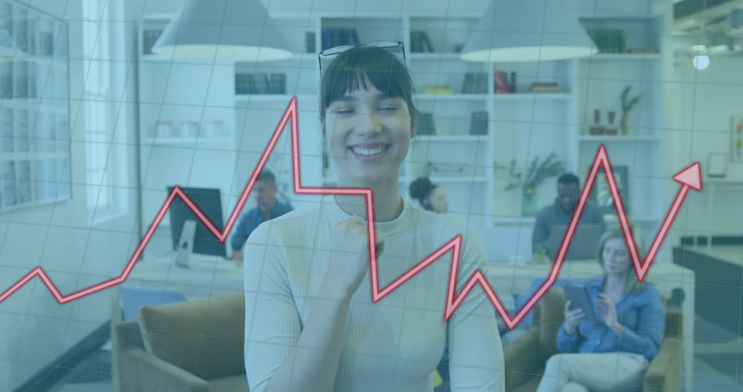 Smiling Businesswoman with Financial Growth Graphs Overlay
