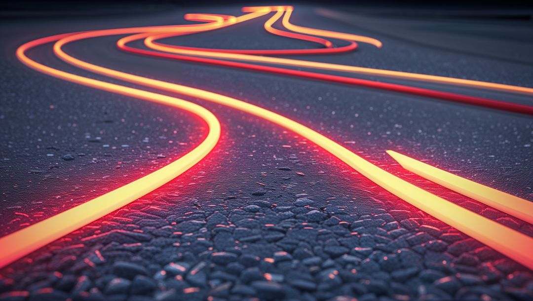 Glowing Neon Trails on Textured Asphalt Artworks Pathway