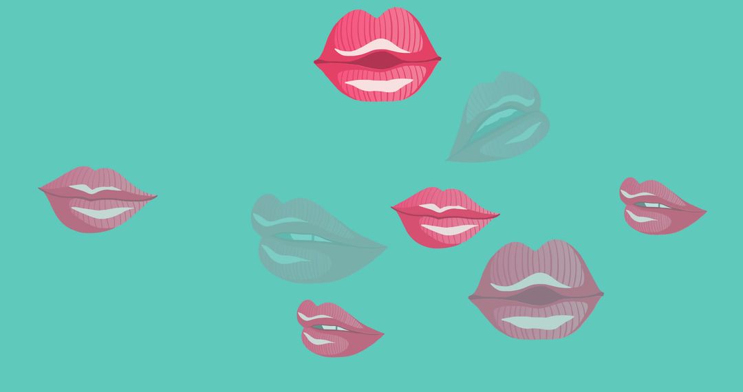 Colorful Retro Lips Pattern on Green Background