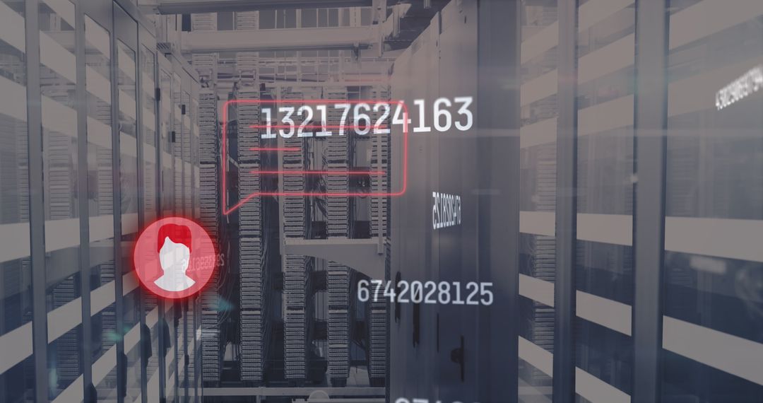 Digital Data Network Overlay with Server Room Background