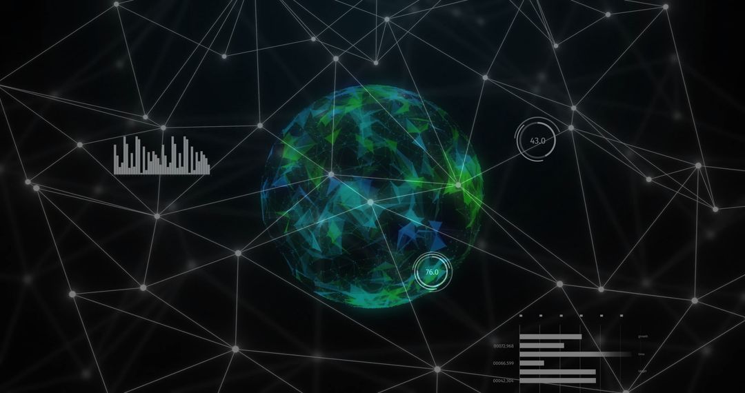 Futuristic Digital Globe Overlay with Data Networks