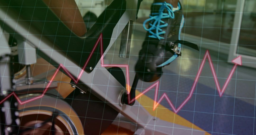 Cycling Exercise with Health-Tracking Graph Overlay at Fitness Center