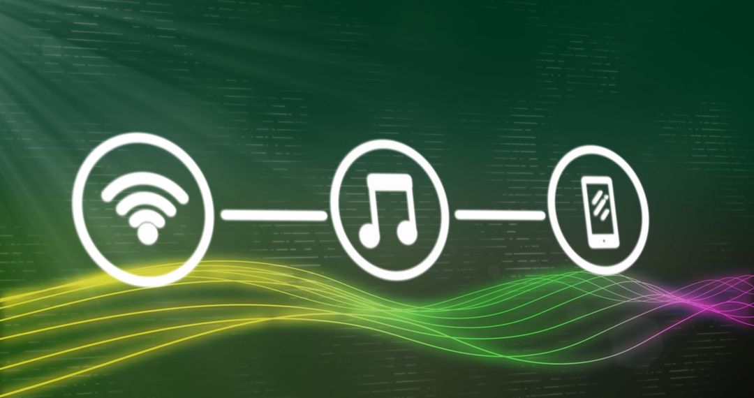 Digital Network Icons with Neon Effect in Green Background