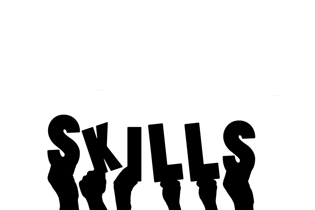 Transparent Skills Text in Hands Silhouette Black Vector Outline