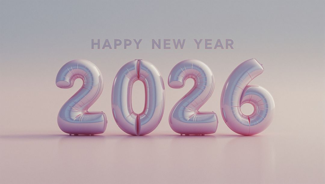 Iridescent Pastel Foil 2026 Balloons with Happy New Year Text for Party Graphics & Banners