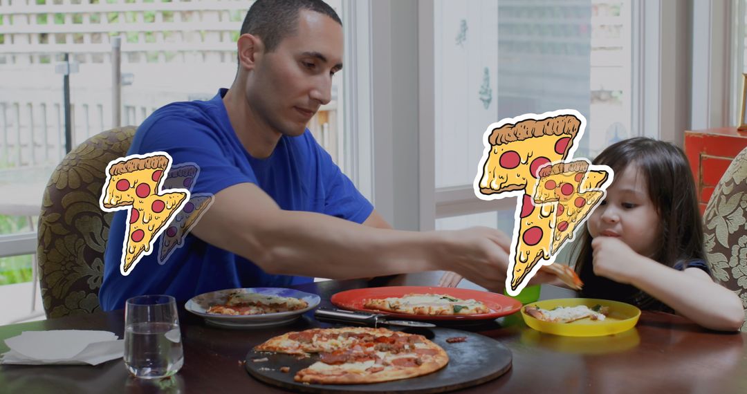 Father and Daughter Enjoying Pizza Together at Home