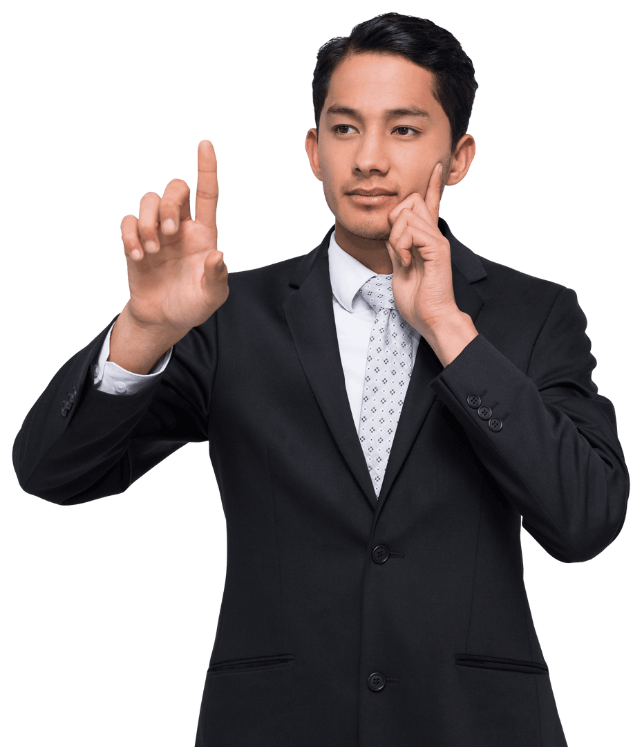 Businessman Gesturing Touch Interface Transparent Background