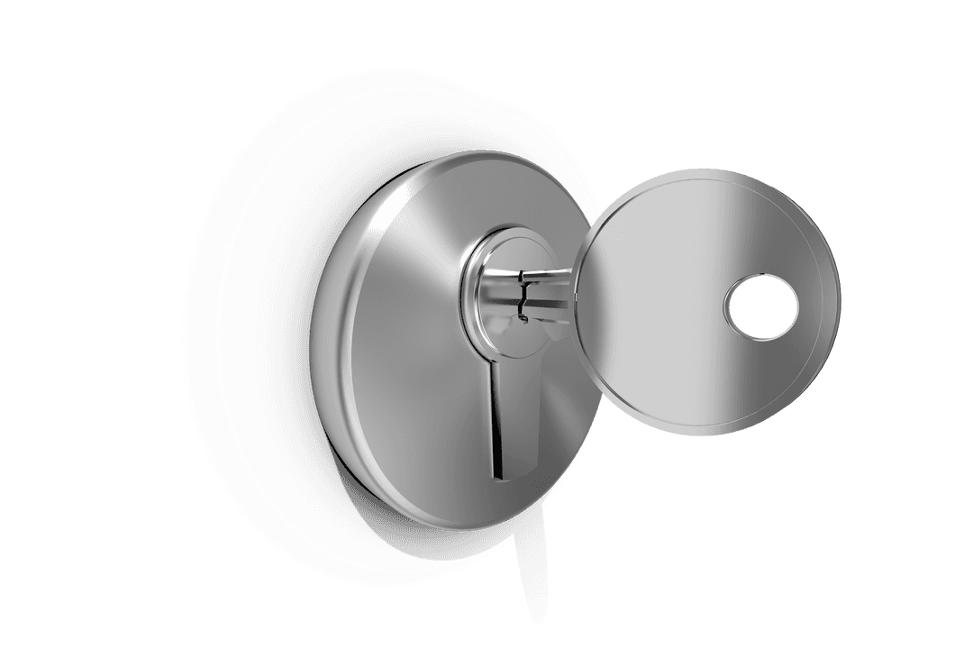 Transparent Key in Circular Lock Closeup on Black