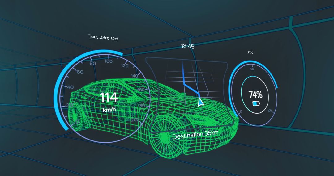 Futuristic 3D Model Car with Digital Interface for Data Processing