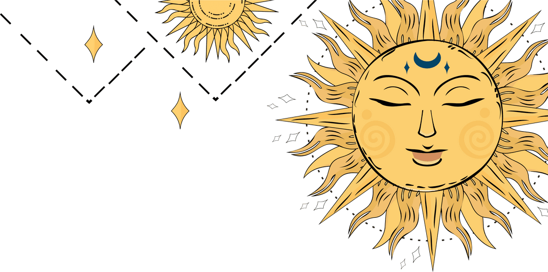 Mystical Sun Face with Celestial Motifs on Transparent