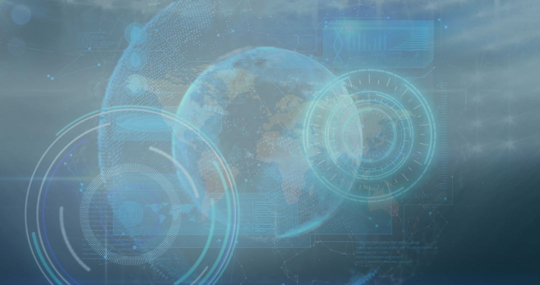 Digital Interface with Futuristic Globe and Data Processing