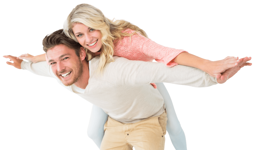 Happy Couple Piggyback Fun Transparent Background