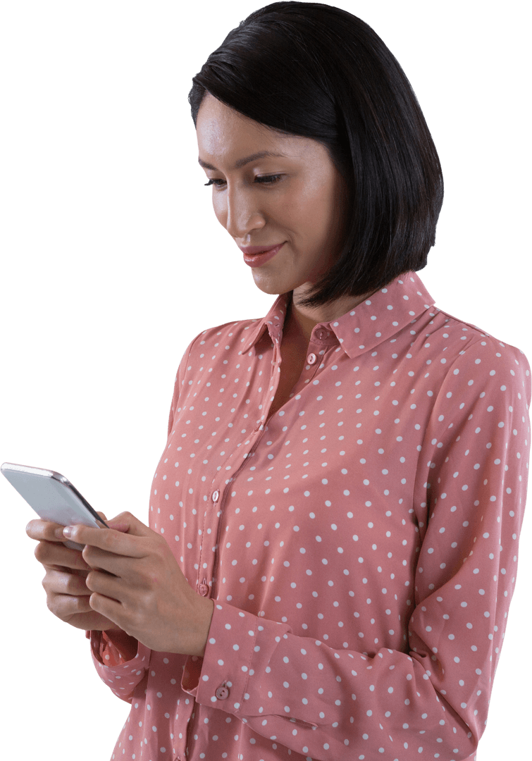 Confident Woman Engaging with Technology on Transparent Background