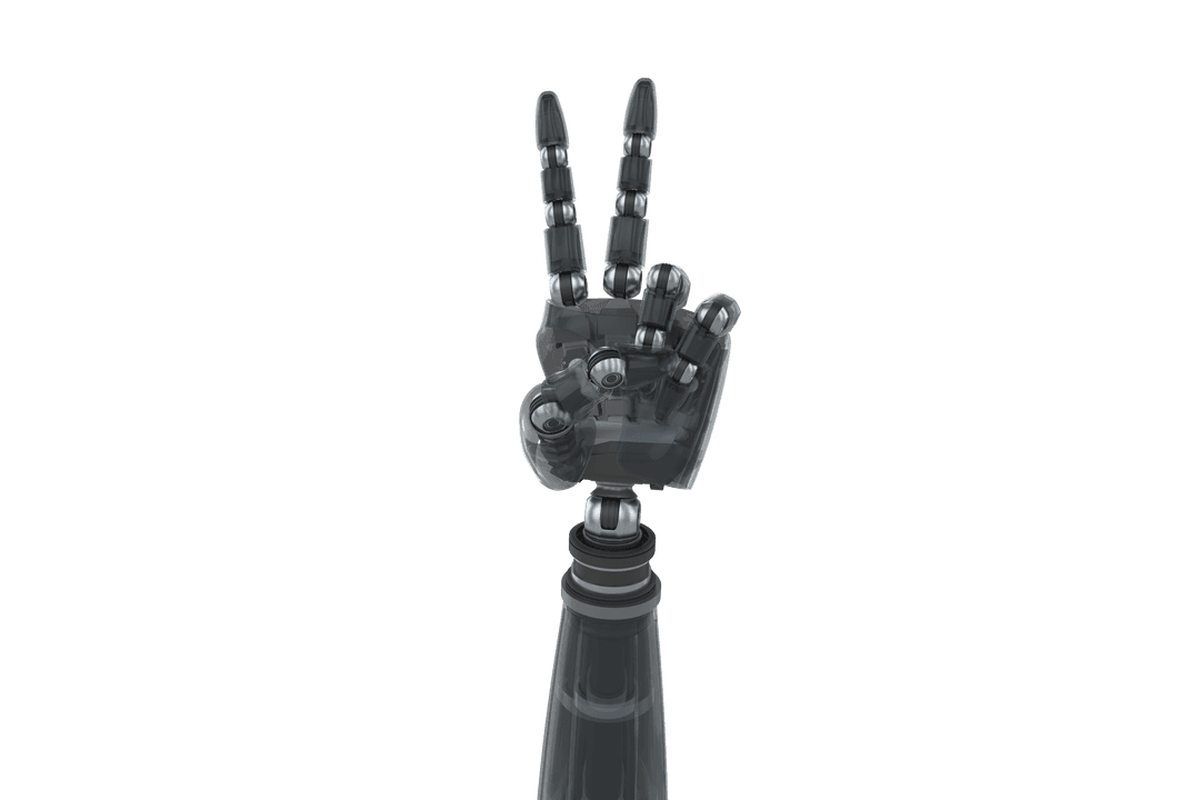 Transparent Robotic Hand Showing Victory Sign Modern Technology