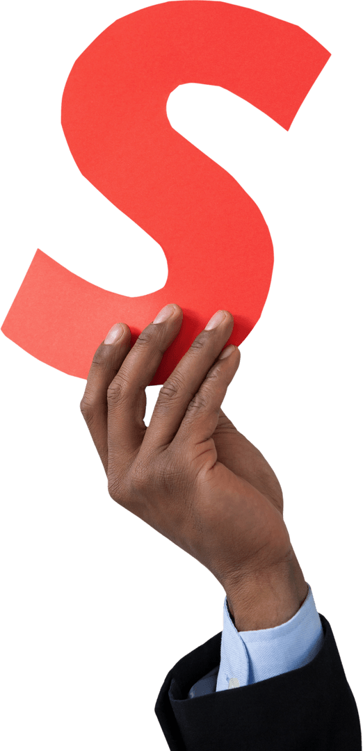 Transparent Hand Holding Red Alphabet S Sign