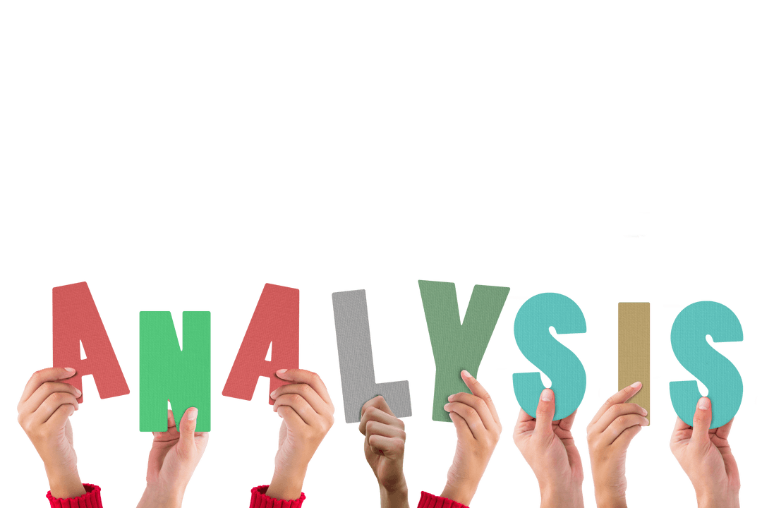 Hands Holding Analysis Text on Transparent Background