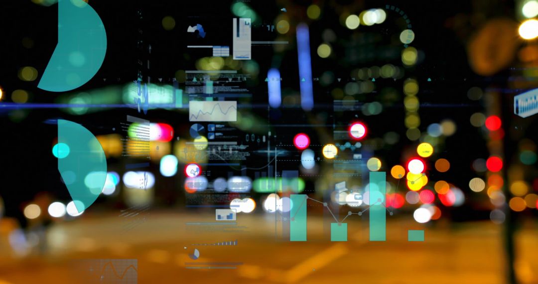 Abstract Cityscape with Digital Data and Statistics Visualization