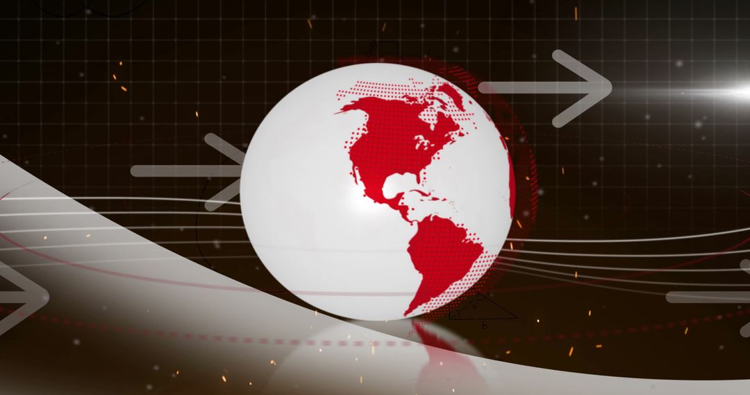Abstract Globe with Moving Arrows on Digital Grid Background