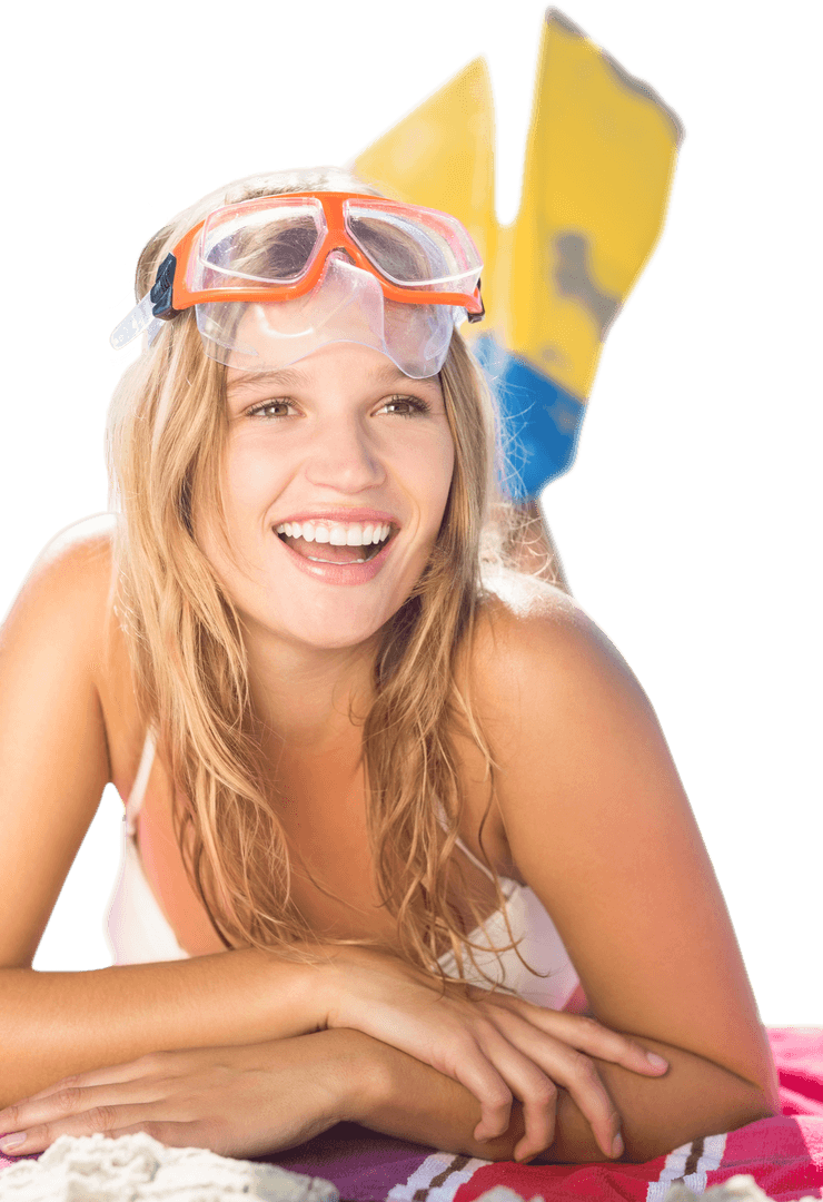 Transparent Image of Laughing Woman in Swimwear with Snorkel Gear