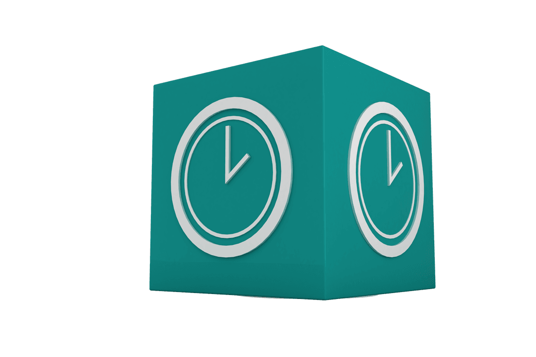 Transparent Aquamarine Cube with Clock Symbol for Time Management