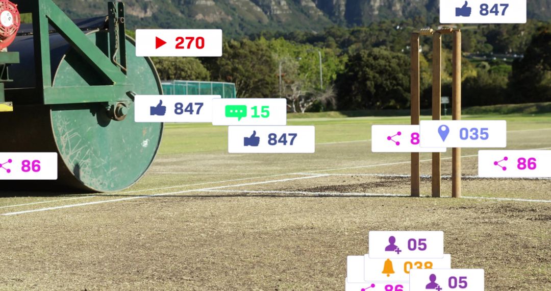 Cricket Field with Digital Social Media Data Overlays - Free Images, Stock Photos and Pictures on Pikwizard.com