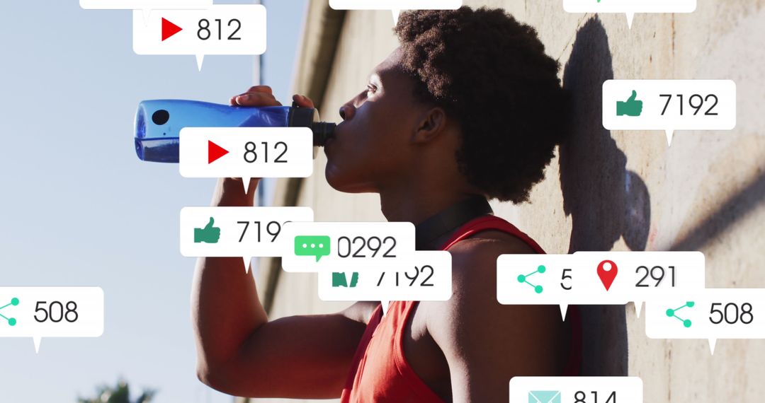 African American Athlete Engaging with Social Media Notifications