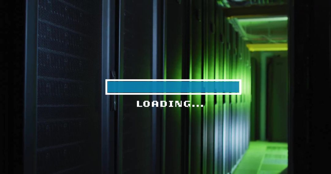 Data Processing Progress in Dimly Lit Server Room