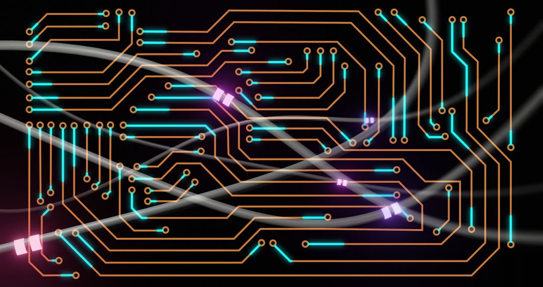 Digital Circuit Board with Glowing Network Connections