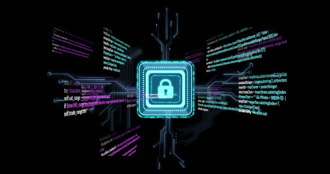 Digital Padlock on Circuit Board with Cyber Code