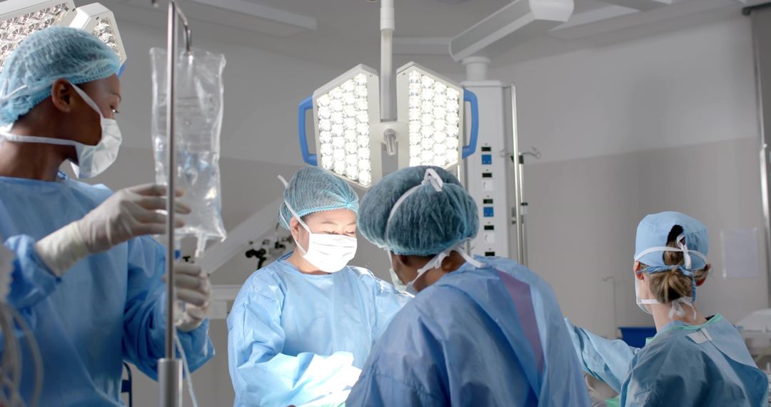 Diverse Surgical Team Operating in Modern Hospital OR