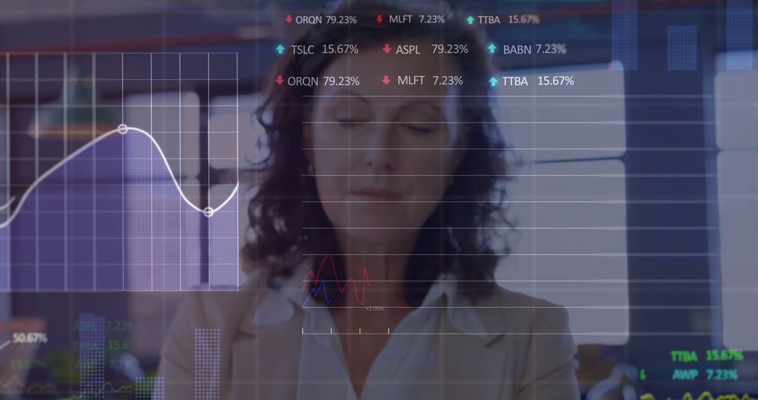 Businesswoman Analyzing Financial Data With Virtual Screen - Free Images, Stock Photos and Pictures on Pikwizard.com