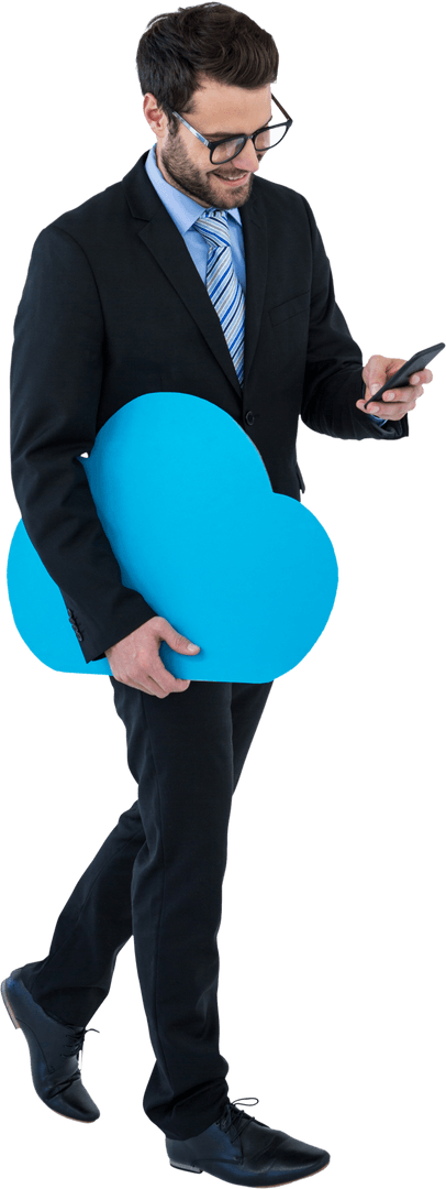 Transparent Businessman Holding Cloud Icon Texting