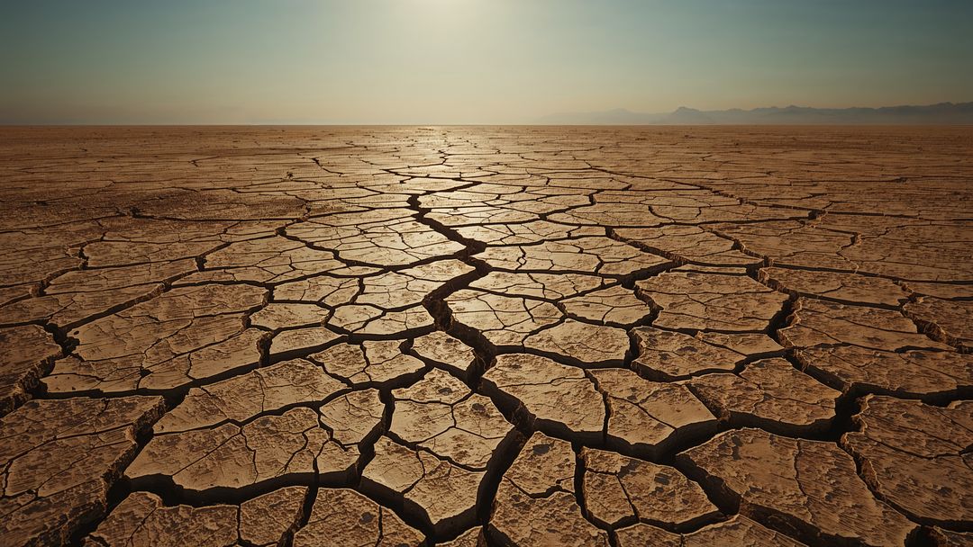 Cracked earth in arid desert showing earthquake drought and desolation