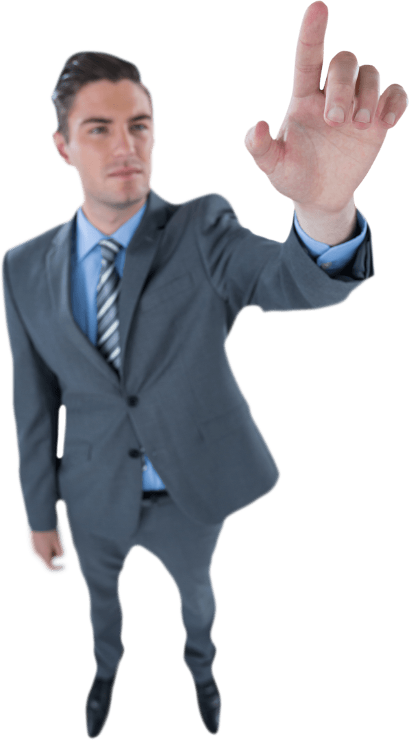 Businessman Interacting with Transparent Futuristic Digital Screen