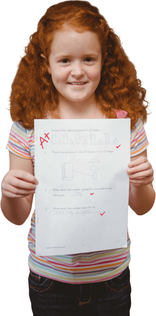 Happy Schoolgirl Celebrating A+ Test Result Transparent Background