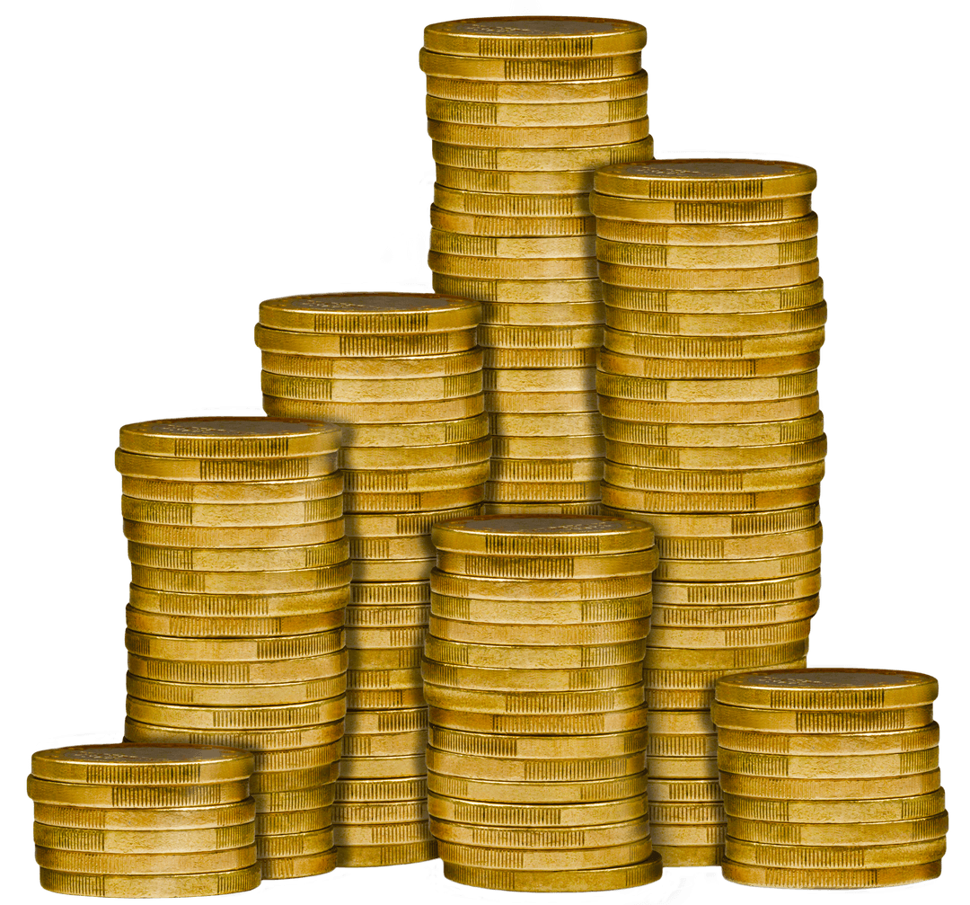 Stacks of Golden Coins on Transparent Background Financial Concept