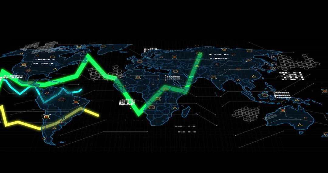 Futuristic Global Data Dashboard with Neon Trend Lines