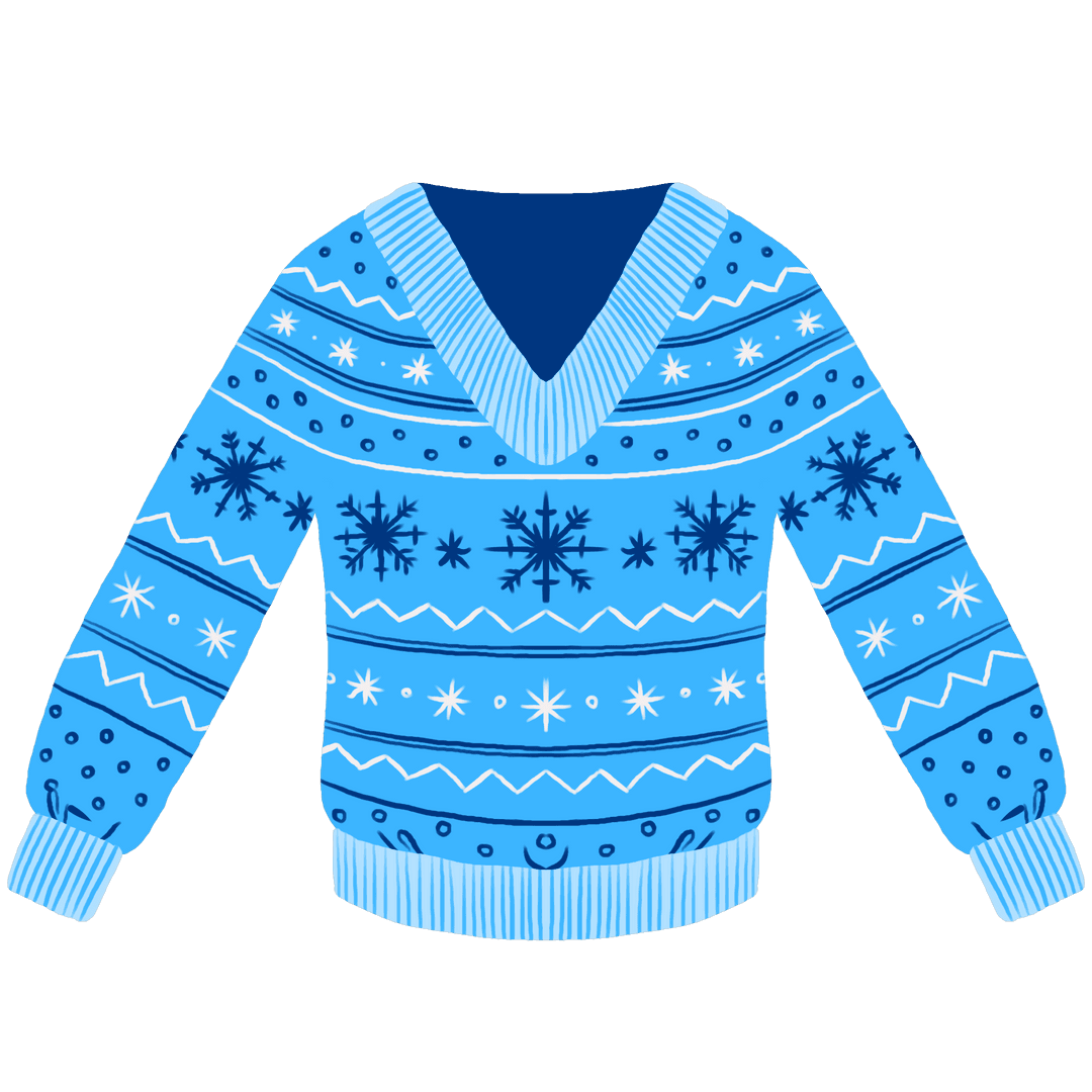 Blue V Neck Snowflake Sweater With Transparent Background