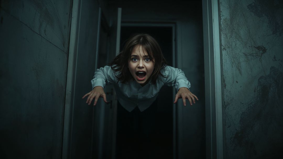 Child in Narrow Corridor Expressing Intense Fear and Desperation