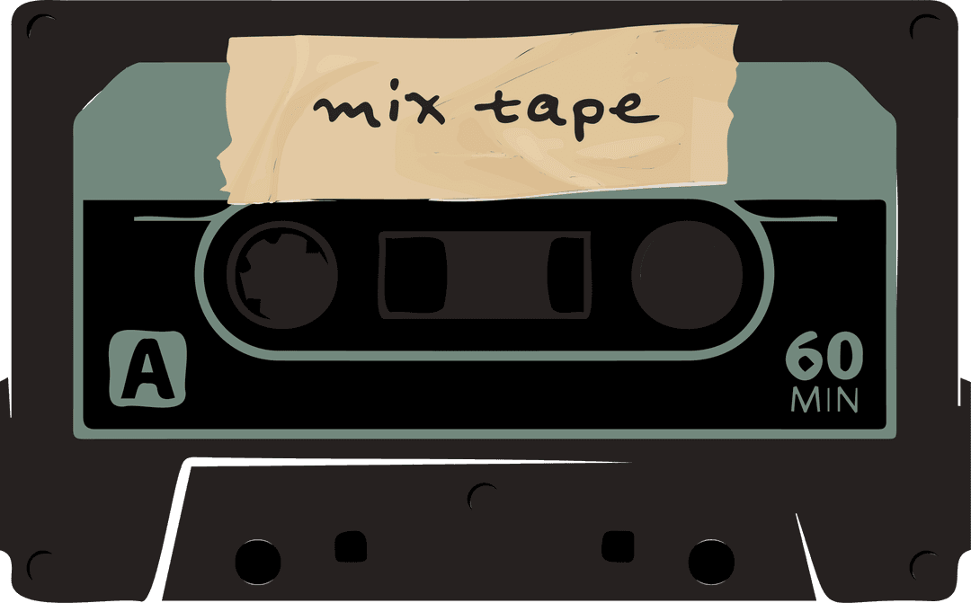 Retro Audio Cassette with Mixtape Label on Transparent Background