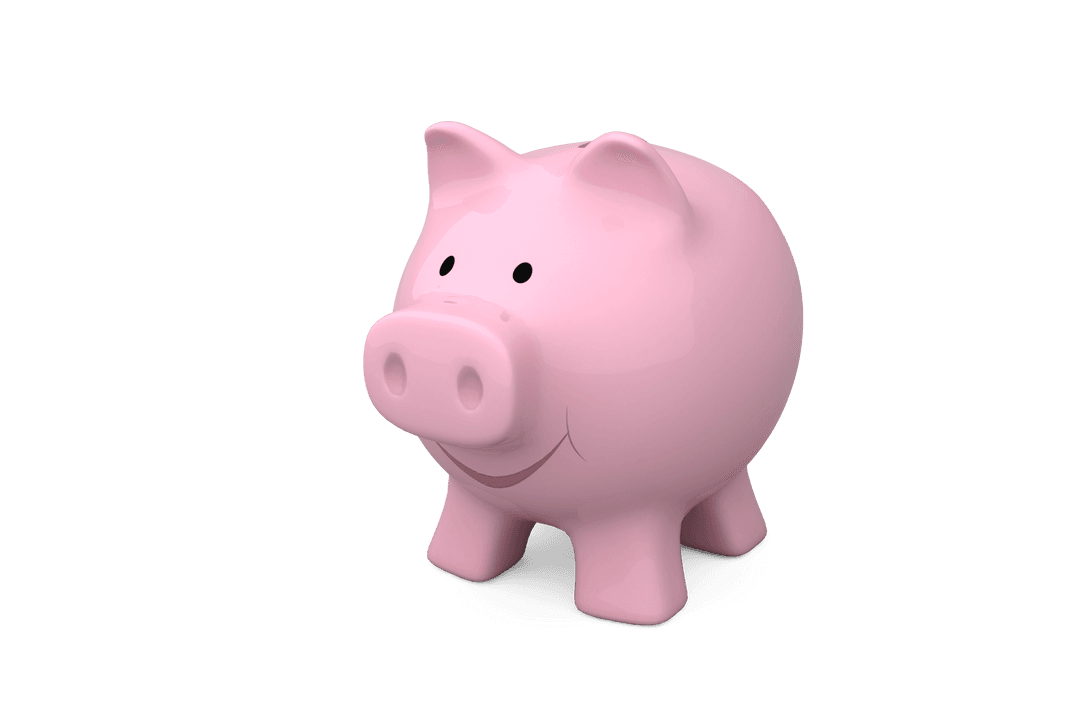 Cartoon Pink Piggy Bank on Transparent Background