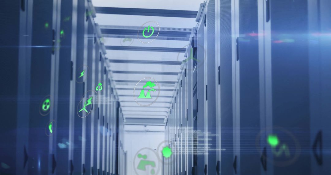 Eco-Friendly Data Center with Digital Processing Icons