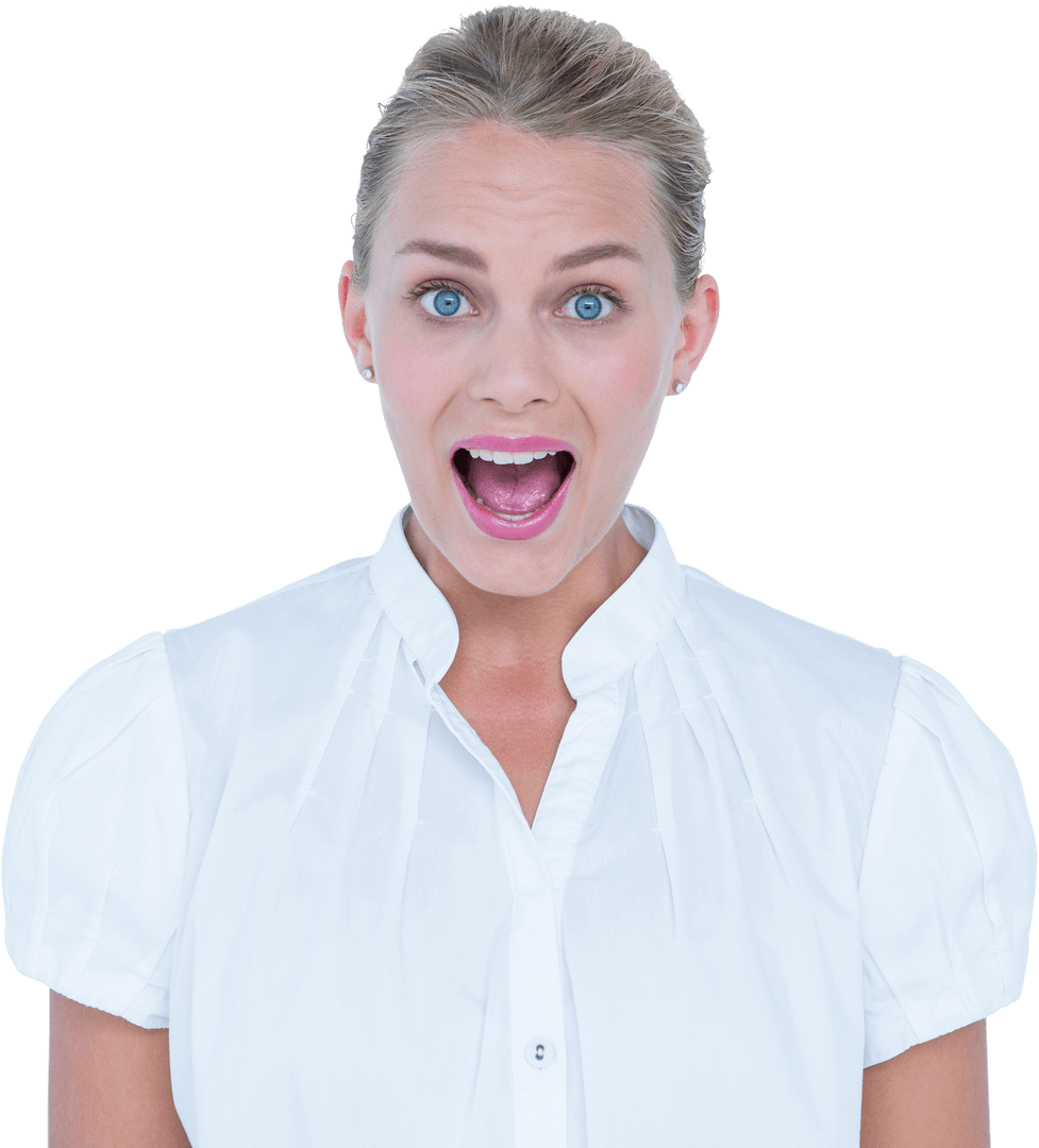 Surprised Businesswoman Expressing Emotion with Open Mouth Transparent