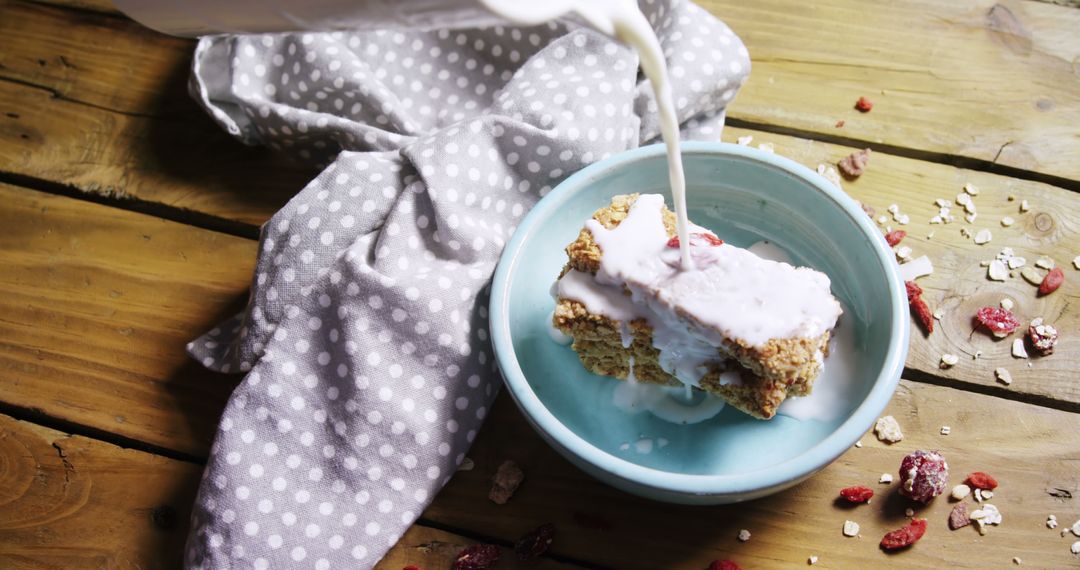 Healthy Homemade Granola Bar with Yogurt in Blue Bowl - Free Images, Stock Photos and Pictures on Pikwizard.com