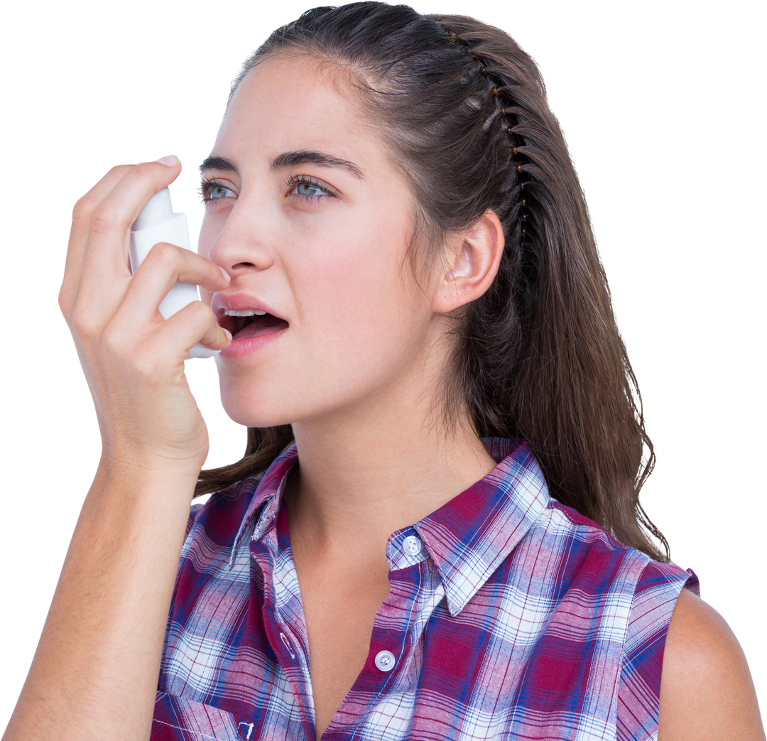 Woman Using Asthma Inhaler with Transparent Background - Download Free Stock Images Pikwizard.com