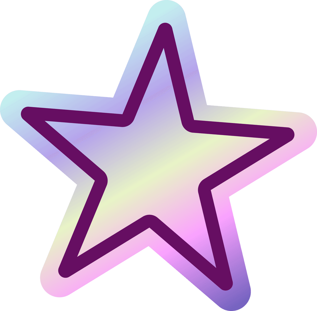 Colorful Gradient Star with Purple Outline on Transparent Background