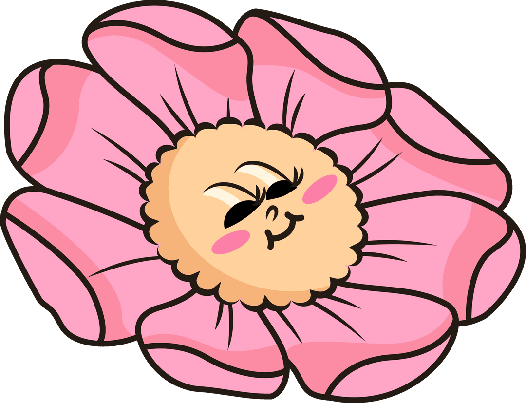 Smiling Pink Flower Illustration on Transparent Background