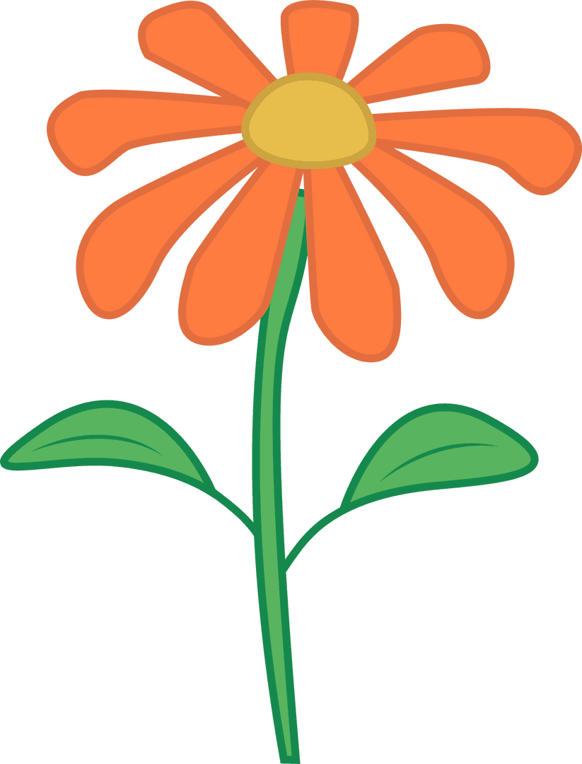 Cartoon Orange Flower on Transparent Background with Green Details