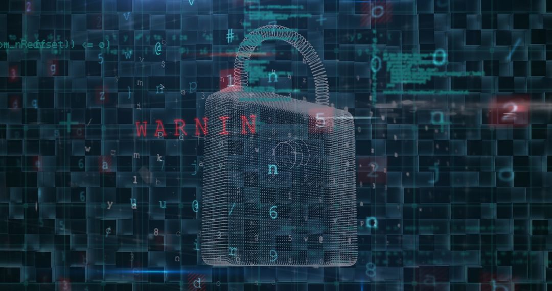 Data Security Padlock Matrix Indicating Cybersecurity Warning