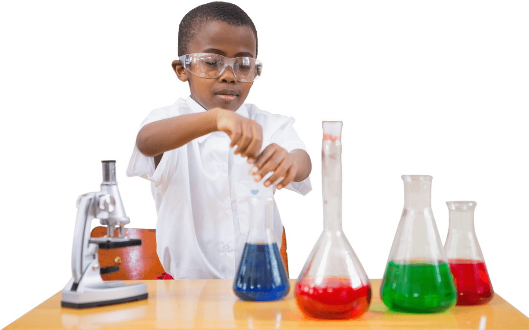 Curious Boy Conducts Scientific Experiment With Transparent Background
